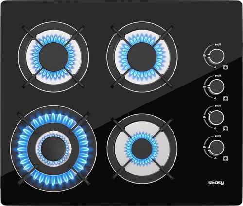 60cm gas hob burners black - gas,